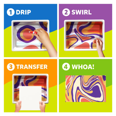 Four-step marbled art guide from Artsy Explorers Bundle for kids ages 4-12