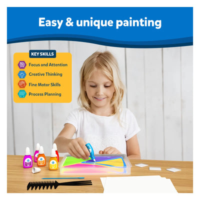 Young girl painting with colorful art supplies in Artsy Explorers Bundle for ages 4-12
