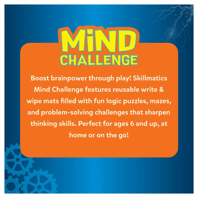 Skillmatics Mind Challenge kit with reusable mats featuring logic puzzles and mazes for ages 6+