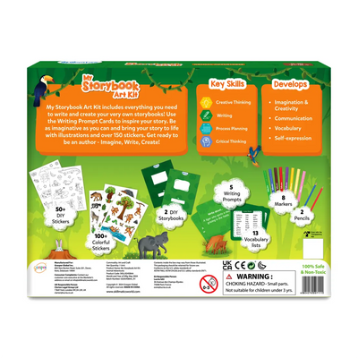 Children’s storybook art kit with materials for creating personalized Animal Adventures books
