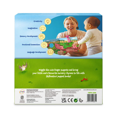 Children’s educational toy box with mother and baby playing with Puppet Book Old Macdonald
