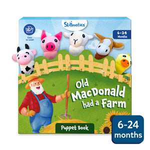 Skillmatics Old MacDonald Had a Farm puppet book with five finger puppets for toddlers