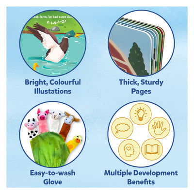 Children’s puppet book featuring Old Macdonald Had a Farm with interactive finger puppets