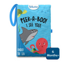 Soft blue baby cloth book with under the sea theme featuring turtle shark and octopus