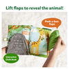 Interactive cloth book with peek-a-boo flaps featuring Giraffe and jungle animals for babies