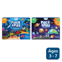 Educational puzzle games for children aged 3-7 featuring underwater animals and space themes