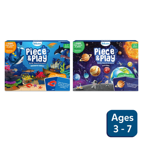 Educational puzzle games for children aged 3-7 featuring underwater animals and space themes
