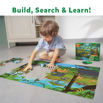 Child assembling a colorful jungle wildlife puzzle from Wildlife Wonders Puzzle Bundle