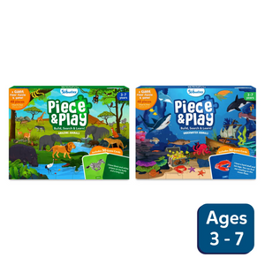Two children’s puzzle boxes featuring Amazing Animals and Underwater Animals themes for ages 3-7