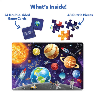 Children’s solar system puzzle and game card set from Piece & Play Up In Space