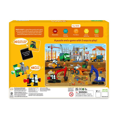 Children’s construction site puzzle and game set with 48 pieces and 30 double-sided cards