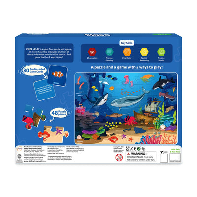 Children’s underwater scene puzzle box with game cards and learning skill descriptions