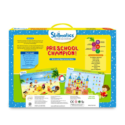 Colorful Preschool Champion Reusable Activity Mats for ages 3-6 with write-and-wipe features
