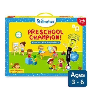 Preschool Champion reusable activity mats for ages 3-6 with write and wipe features