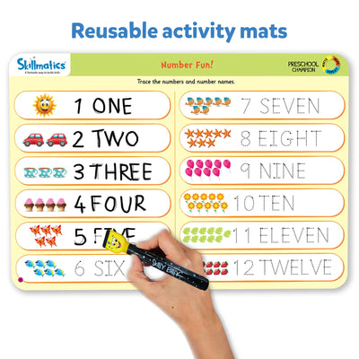 Reusable educational activity mat for learning numbers from Preschool Champion for ages 3 to 6