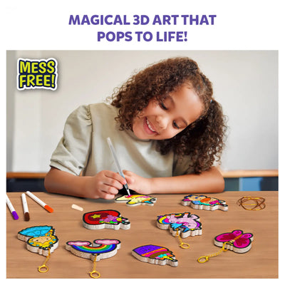 Child decorating charm shapes with Aqua Puffs Princesses & Unicorns 3D Art Kit