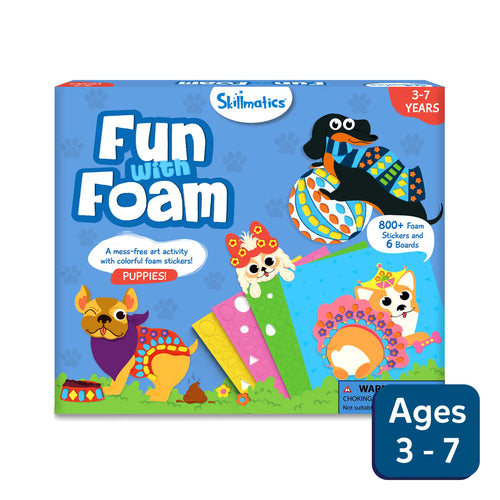 Children’s foam sticker art kit with puppy designs for ages 3-7