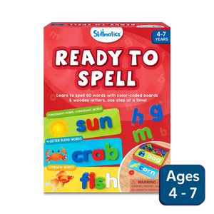 Skillmatics Ready to Spell learning kit with color-coded boards and wooden letters for ages 4-7