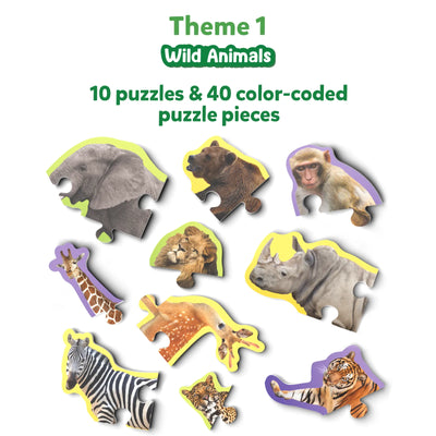 Wild animal puzzles set with 40 color-coded pieces for kids ages 3 and up in Step By Step Puzzle Combo