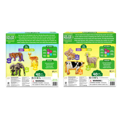 Two boxes of children’s animal-themed jigsaw puzzles in Step By Step Puzzle Combo for ages 3+