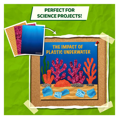 Crafting kit with construction paper depicting underwater scene with plastic pollution for science projects
