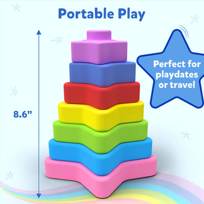 Colorful stackable star-shaped toy measuring 8.6 inches tall from Colourful Stack and Read Combo