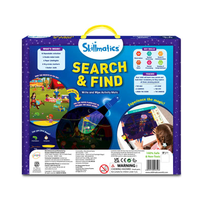 Children’s educational search and find activity set with reusable mats and flashlight