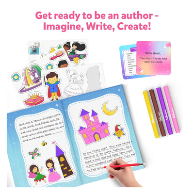 Children’s creative writing and storytelling kit with stickers prompts and markers for Fantasy Art Adventure Bundle