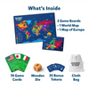 Contents of Scout it Out Countries of The World geography trivia board game for ages 7+