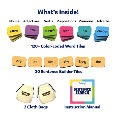 Educational Sentence Building Kit with Color-Coded Word Tiles and Storage Bags for Ages 5-8