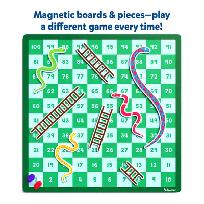 Magnetic Snakes and Ladders game board with movable pieces for ages 4+