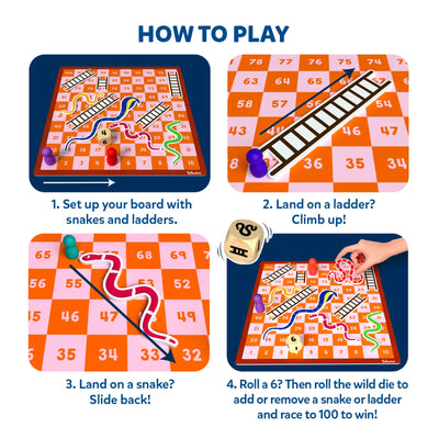 Instructions for playing Snakes and Ladders on the Magnetic & Customizable Board Game