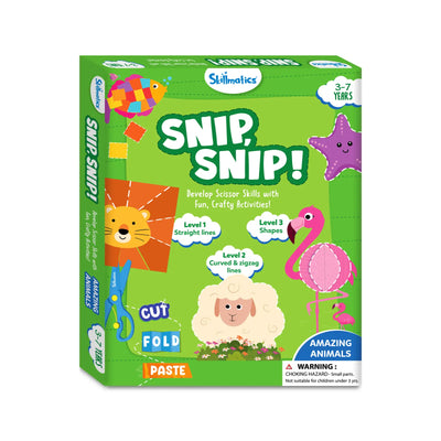 Children’s craft kit for developing scissor skills from Snip Snip Amazing Animals Art & Craft Kit