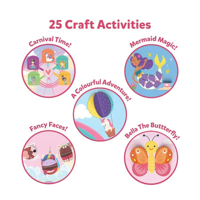 Craft kit with carnival, mermaid, hot air balloon, fantasy creature, and butterfly themes for kids