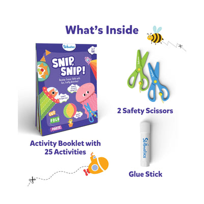 Creative children’s art and craft activity kit with Snip Snip booklet scissors and glue