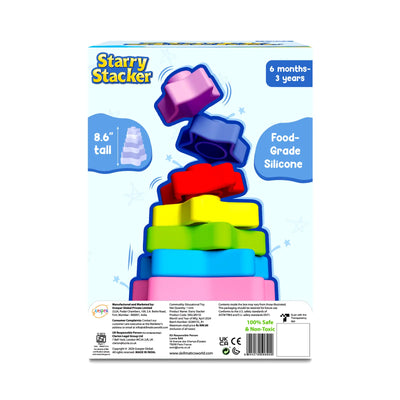 Colorful silicone stacking toy for infants and toddlers from Starry Stacker by FoodGrade Silicone