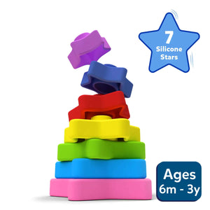 Colorful star-shaped silicone stacking toy for children aged 6 months to 3 years