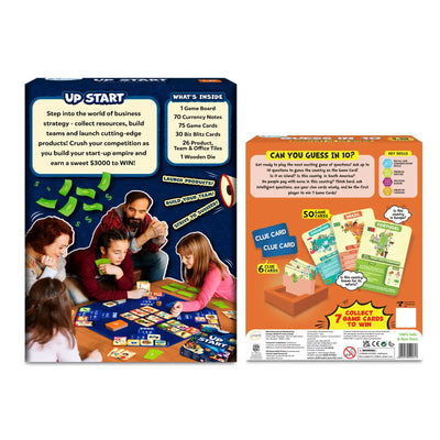 Two board game boxes for Travel and Build Combo ages 7+ displayed side by side