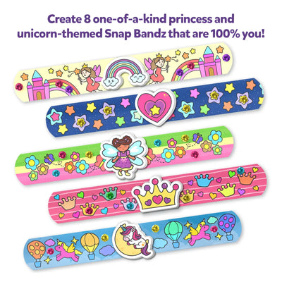 Colorful customizable princess and unicorn slap bracelets for kids DIY craft activity