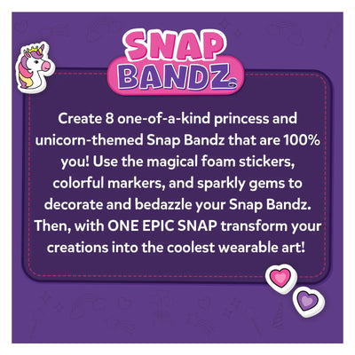 Creative kit for making eight princess and unicorn-themed wearable art pieces for kids