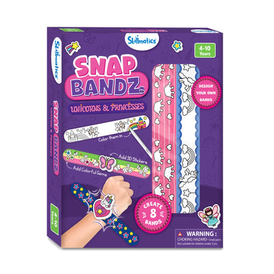 Snap Bandz craft kit for designing unicorn and princess-themed slap bracelets for kids