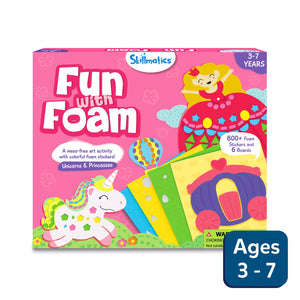Children’s art activity kit with foam stickers for unicorn and princess designs for ages 3-7