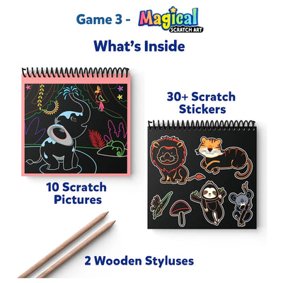 Children’s Scratch Art Kit with Pictures Stickers and Styluses for Magical Underwater Animal Adventure