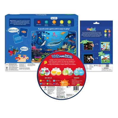 Educational puzzle and learning activity sets for children in Magical Underwater Animal Adventure