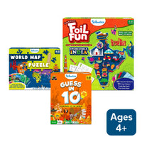 Educational children’s games and puzzles including world map puzzle and India craft set