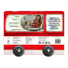Red bus-shaped children’s book with monkey puppet promoting developmental skills for ages 6-24 months