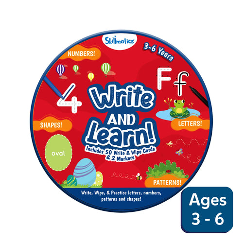 Red educational learning kit for toddlers with write and wipe cards and markers
