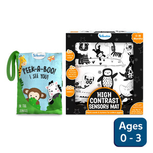 Soft activity book and high-contrast sensory mat for infants from Touch & Tickle Time Bundle