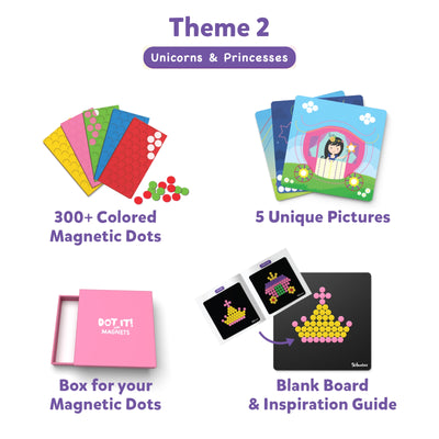 Children’s magnetic dot art kit with unicorn and princess themes for ages 3-7