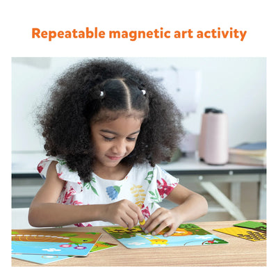 Young girl creating magnetic art with Dot It with Magnets Combo for ages 3-7
